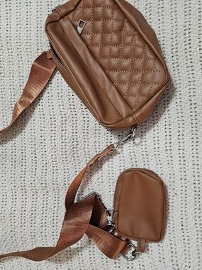 Quilted Brown Women's Crossbody Bag with Coin Pouch